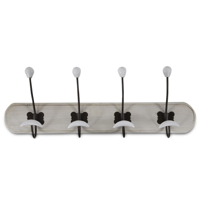 Garderobenhaken Holz Cerusé Weiß 8 Haken 60x9x21cm