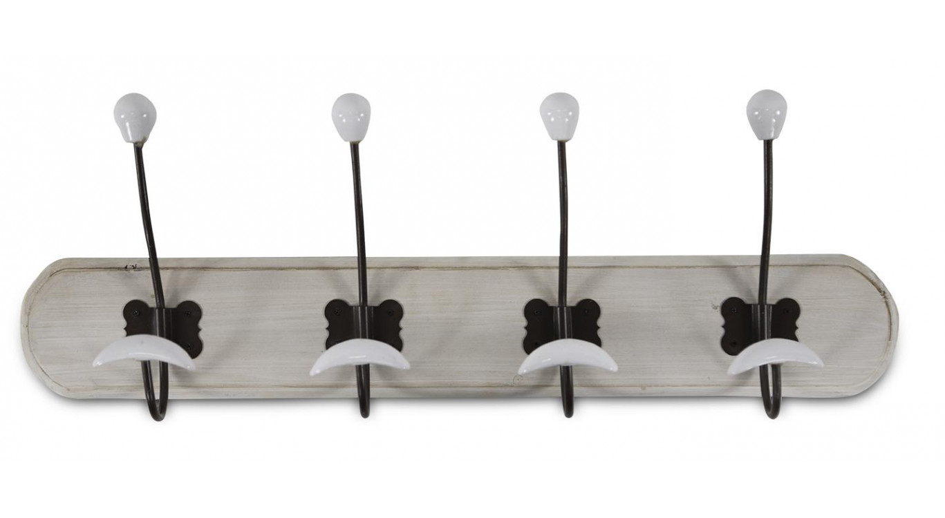 Garderobenhaken Holz Cerusé Weiß 8 Haken 60x9x21cm