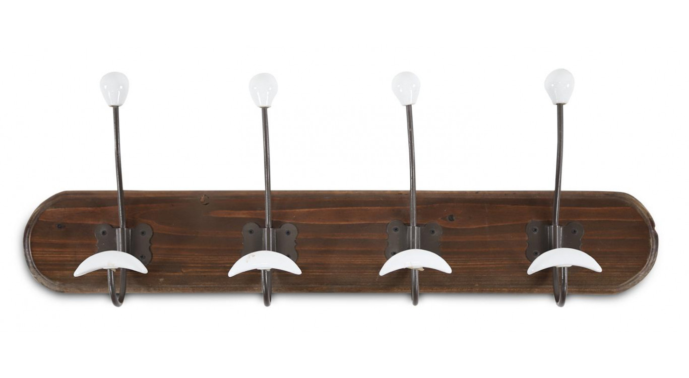Patère Portemanteau Bois 8 Accroches 60x9x21cm
