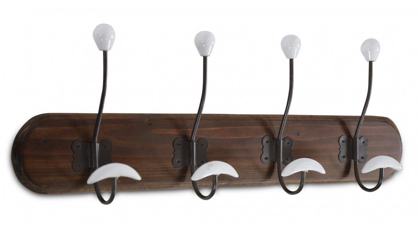 Patère Portemanteau Bois 8 Accroches 60x9x21cm