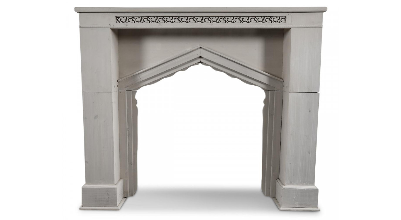 Rahmen Mantel Kamin Holz Cerusé Weiß 120x18x101cm