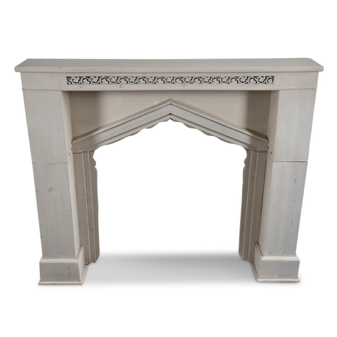 Encadrement Manteau Cheminée Bois Cerusé Blanc 120x18x101cm