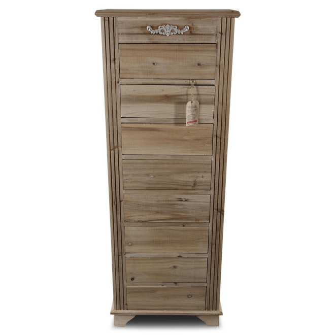 Chiffonnier 8 Tiroirs Bois Nu 54.5x33x146.5cm