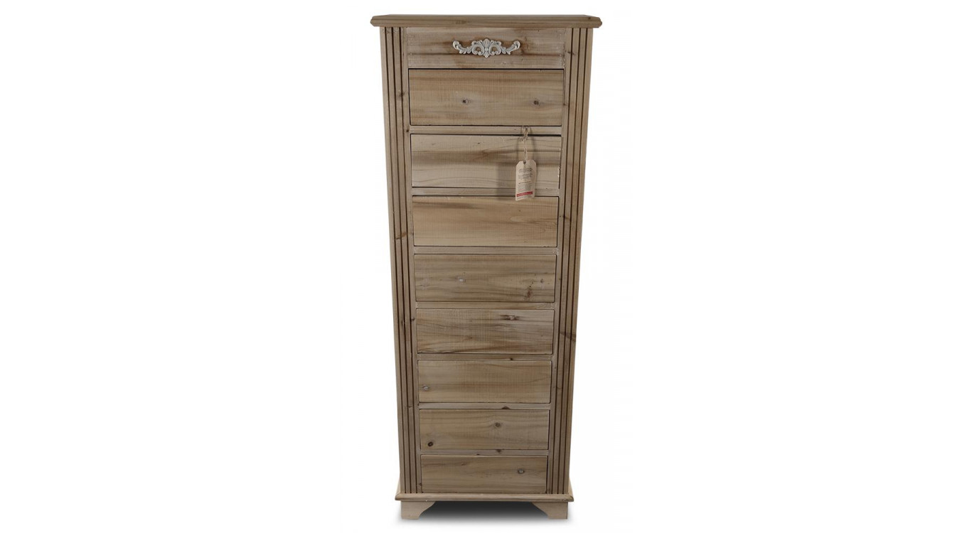 Chiffonnier 8 Tiroirs Bois Nu 54.5x33x146.5cm