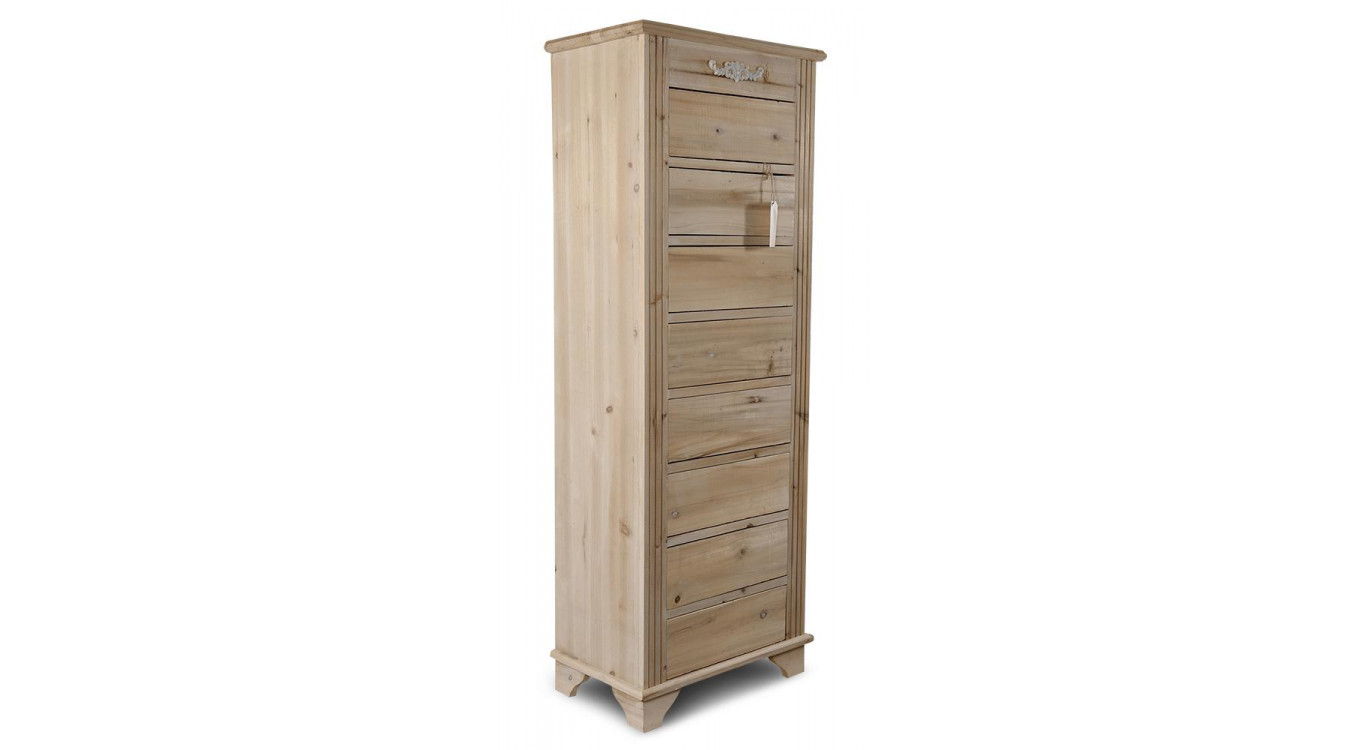 Chiffonnier 8 Tiroirs Bois Nu 54.5x33x146.5cm
