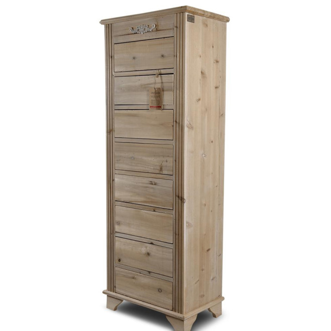 Chiffonnier 8 Tiroirs Bois Nu 54.5x33x146.5cm