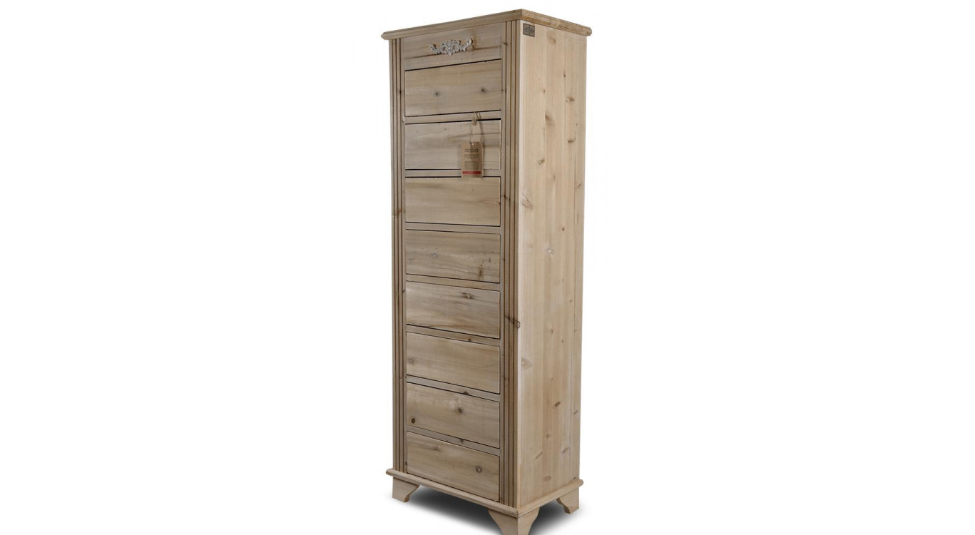 Chiffonnier 8 Tiroirs Bois Nu 54.5x33x146.5cm