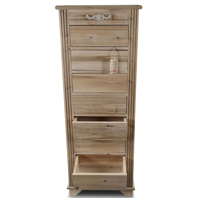 Chiffonnier 8 Tiroirs Bois Nu 54.5x33x146.5cm