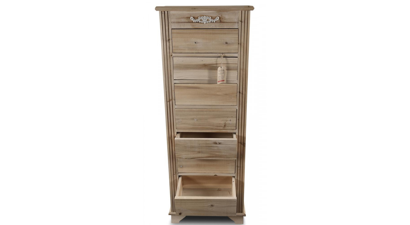 Chiffonnier 8 Tiroirs Bois Nu 54.5x33x146.5cm