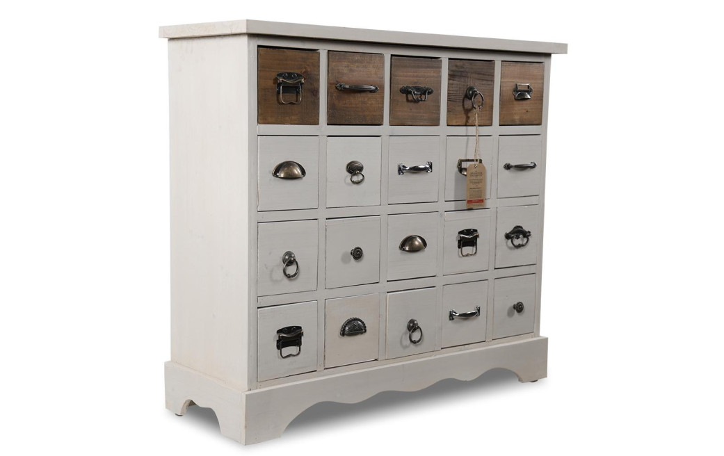 Commode 20 Tiroirs Bois Blanc 92x32.5x84cm