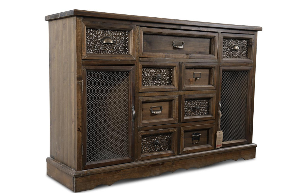 Buffet 9 Tiroirs Bois 124.5x34x82cm