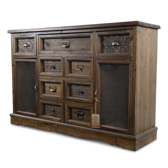 Buffet 9 Tiroirs Bois 124.5x34x82cm