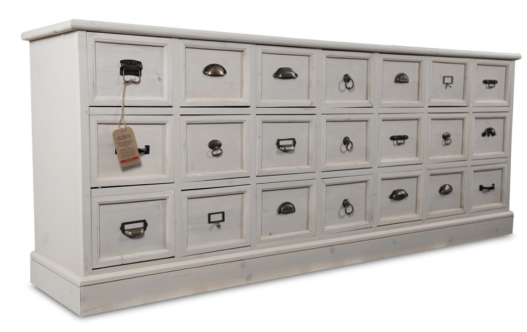 Bahut 21 Tiroirs Bois Cerusé Blanc 192x40.5x76cm