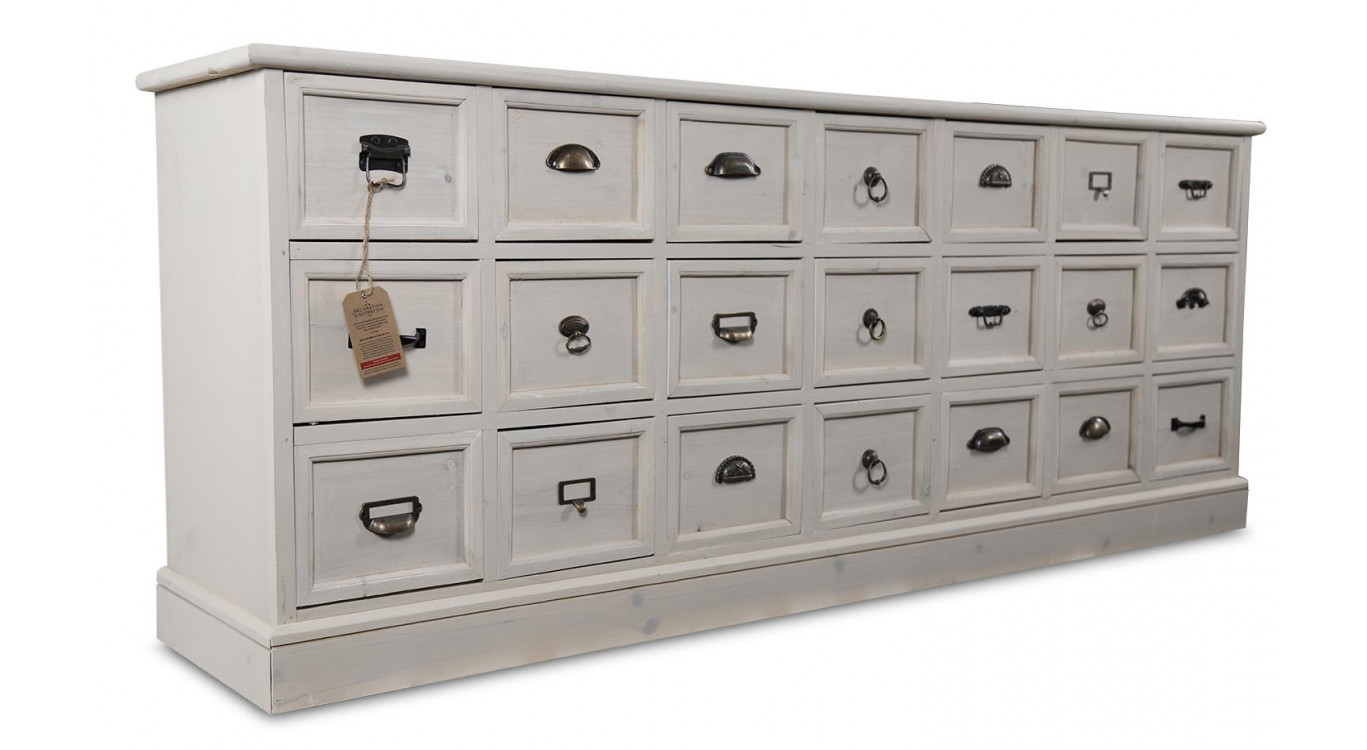 Bahut 21 Tiroirs Bois Cerusé Blanc 192x40.5x76cm