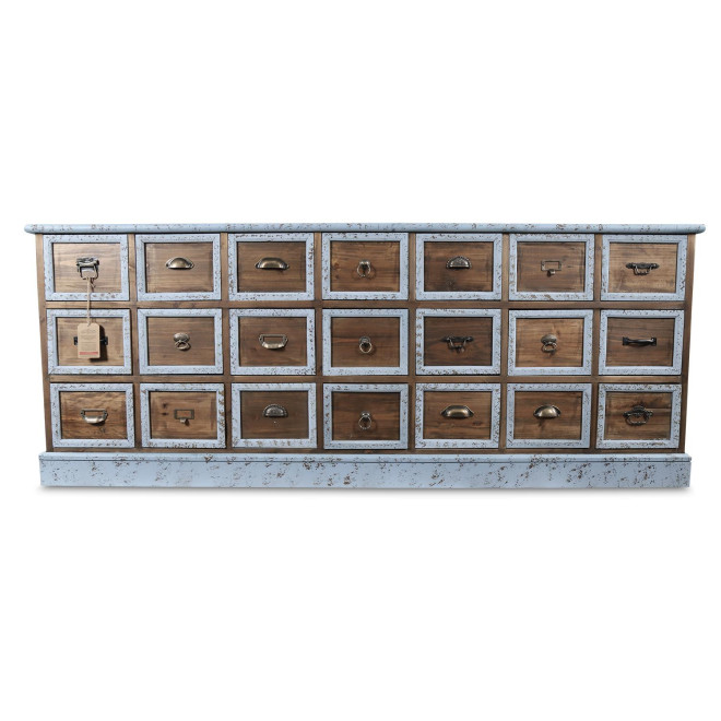 Bahut 21 Tiroirs Bois Bleu Vieilli 192x40.5x76cm