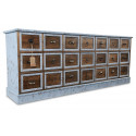 21-drawer sideboard, aged blue wood 192x40.5x76cm