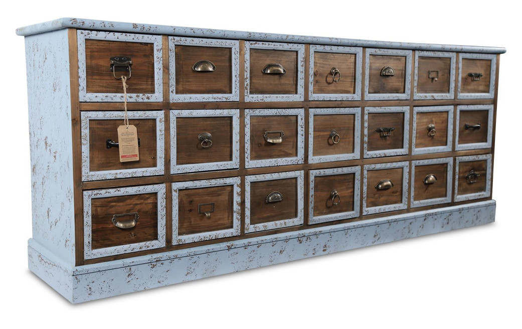 Truhe 21 Schubladen Holz Altblau 192x40.5x76cm