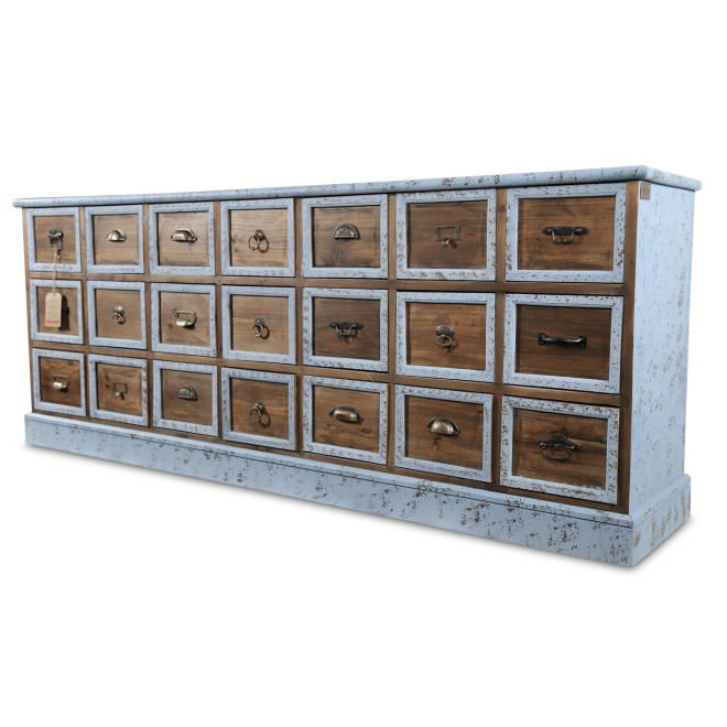 Bahut 21 Tiroirs Bois Bleu Vieilli 192x40.5x76cm