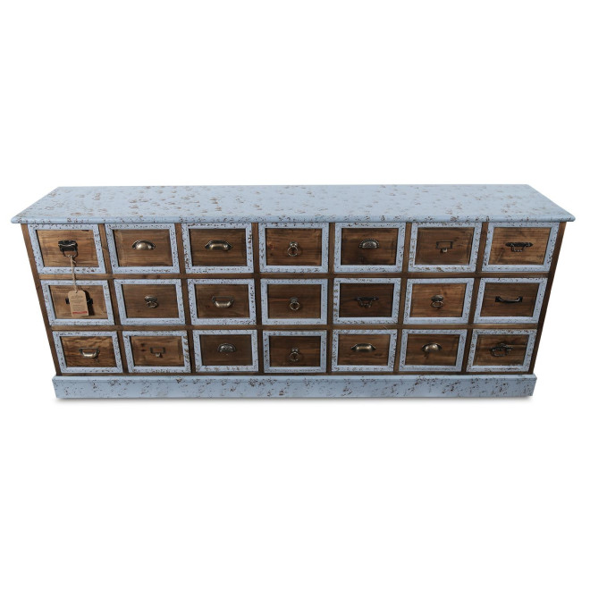 Bahut 21 Tiroirs Bois Bleu Vieilli 192x40.5x76cm