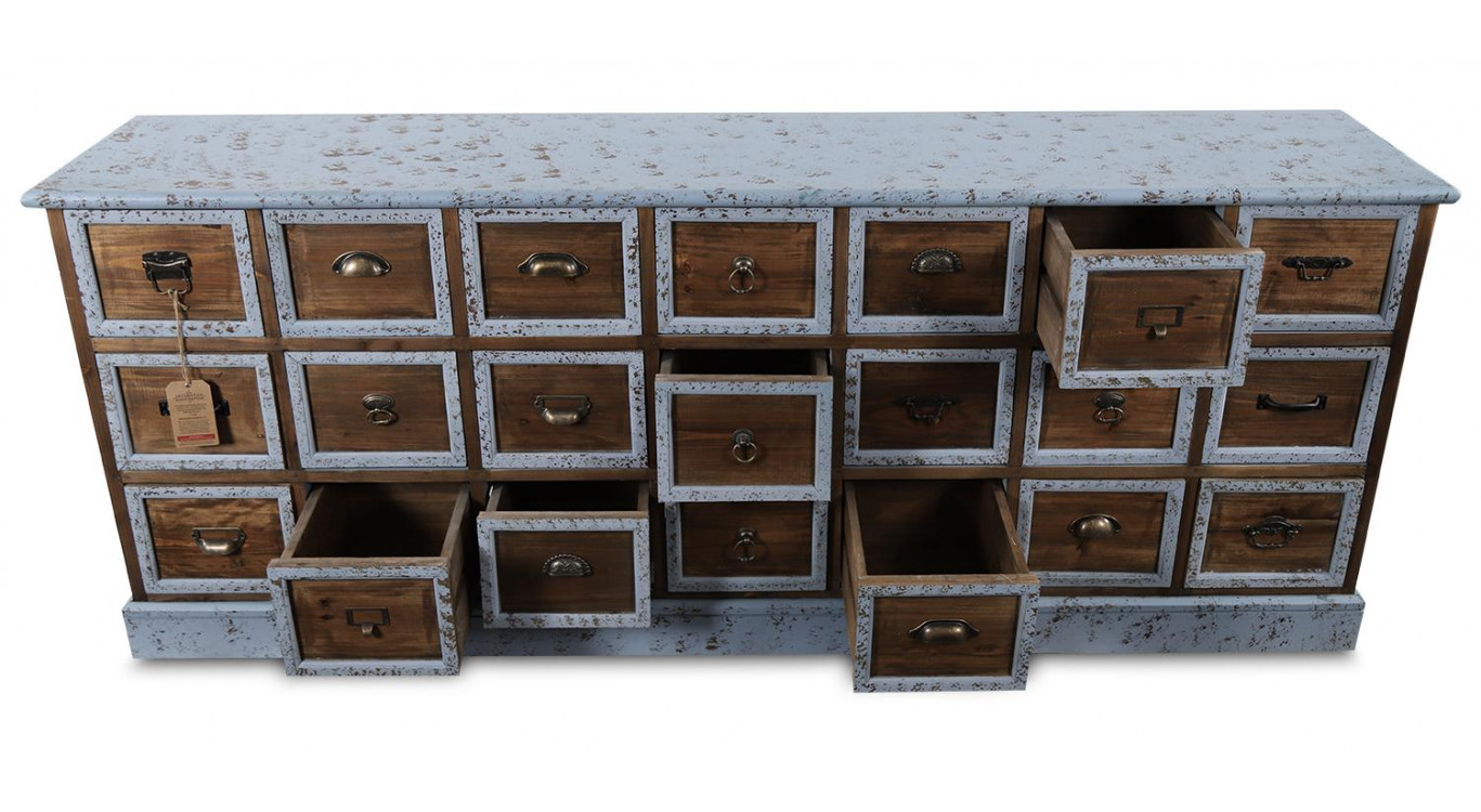 Truhe 21 Schubladen Holz Altblau 192x40.5x76cm