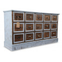 Kommode Samenhändler 15 Schubladen Holz Altblau 137.5x40.5x76cm