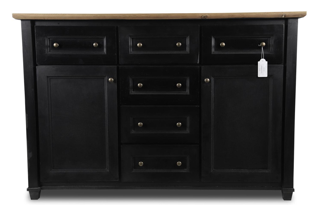 Buffet 6 Tiroirs Bois Noir 142x49x94.8cm