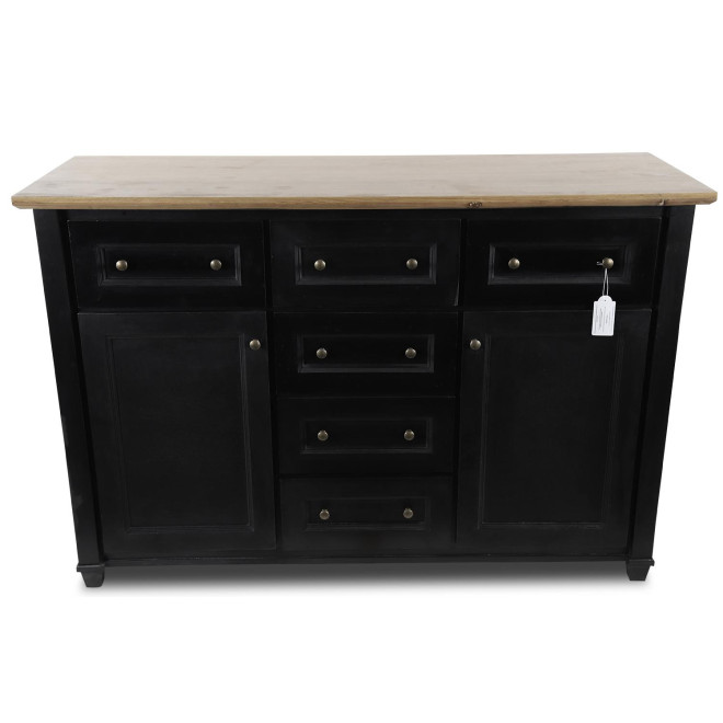 Buffet 6 Tiroirs Bois Noir 142x49x94.8cm