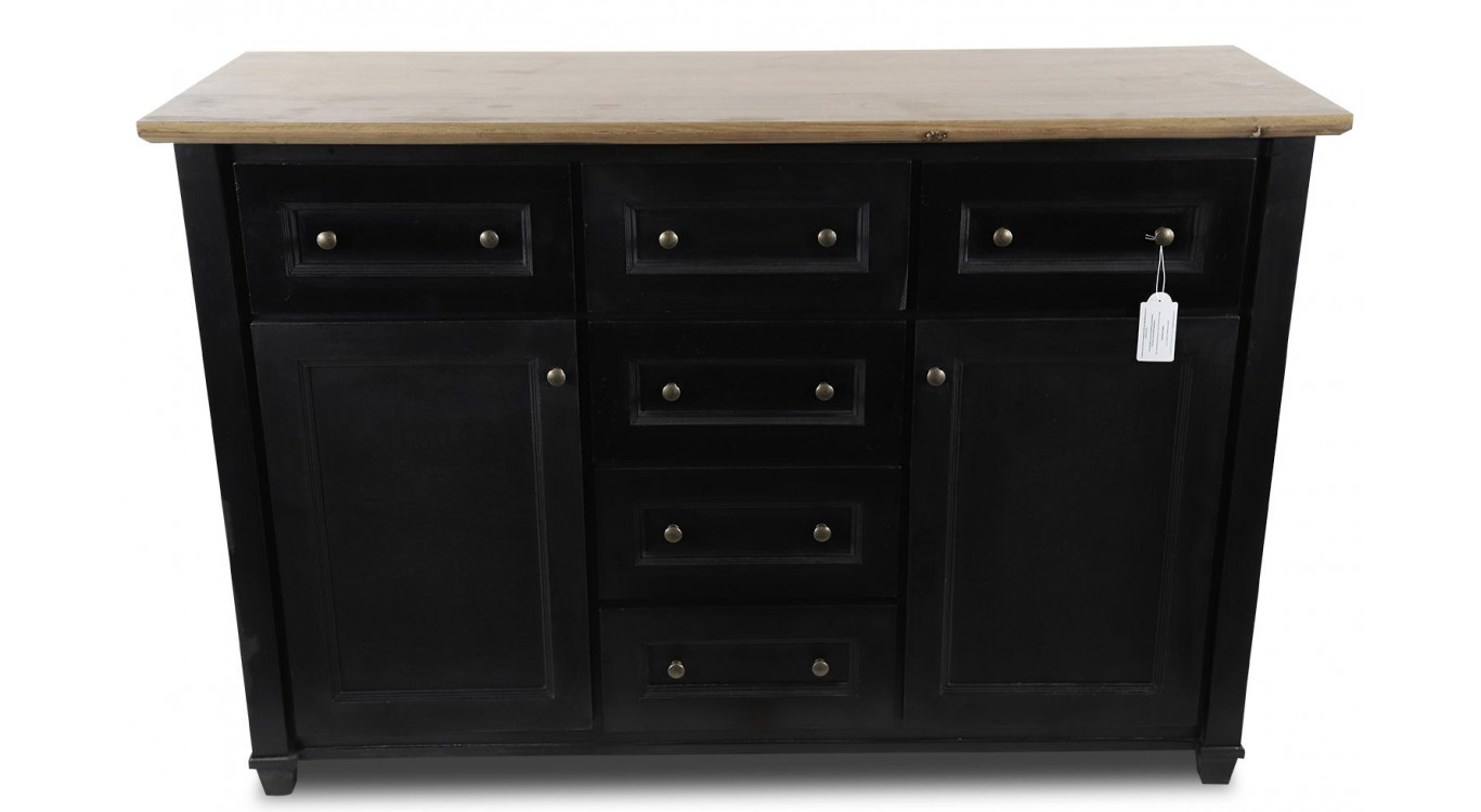 Buffet 6 Tiroirs Bois Noir 142x49x94.8cm