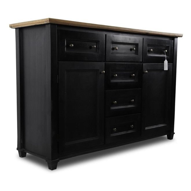 Buffet 6 Tiroirs Bois Noir 142x49x94.8cm