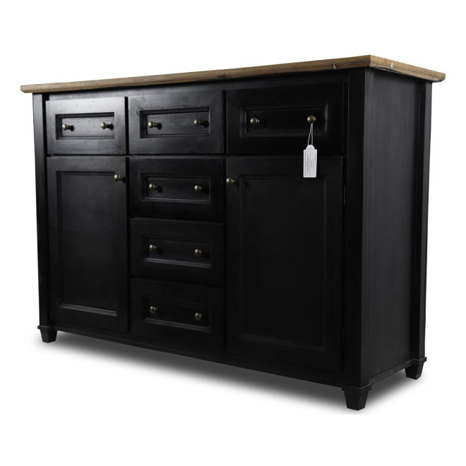 Buffet 6 Tiroirs Bois Noir 142x49x94.8cm