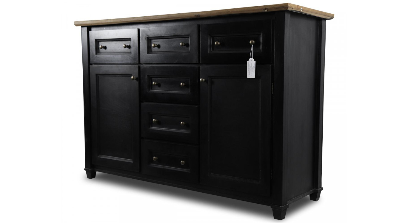 Buffet 6 Tiroirs Bois Noir 142x49x94.8cm