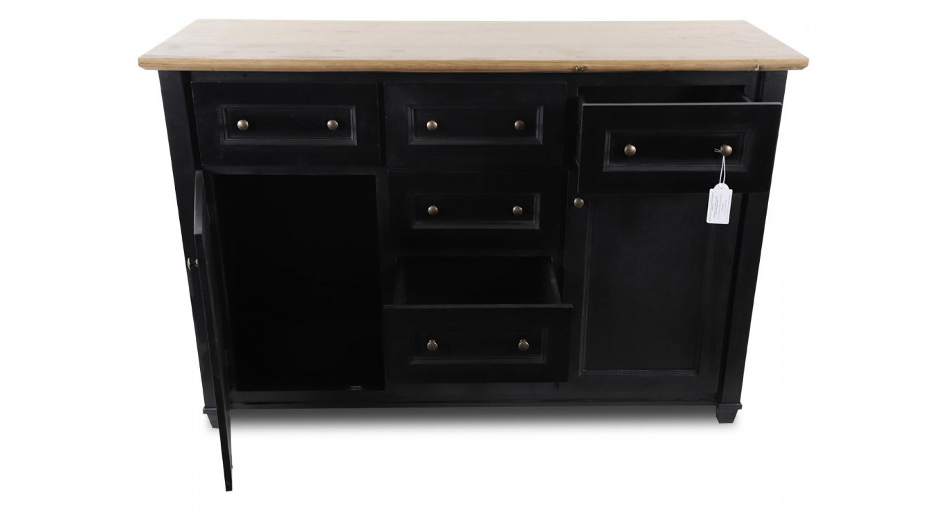 Buffet 6 Tiroirs Bois Noir 142x49x94.8cm