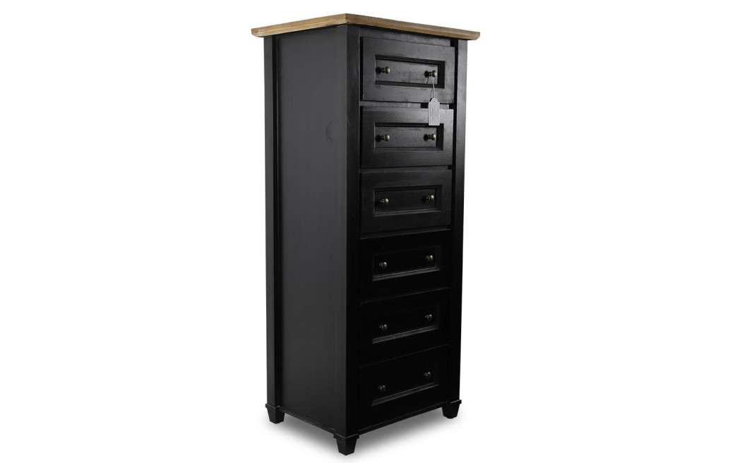 Semainier Chiffonnier 6 Tiroirs Bois Noir 79x49x136.8cm