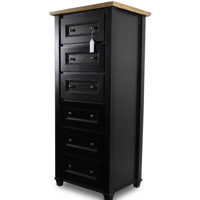 Semainier Chiffonnier 6 Tiroirs Bois Noir 79x49x136.8cm