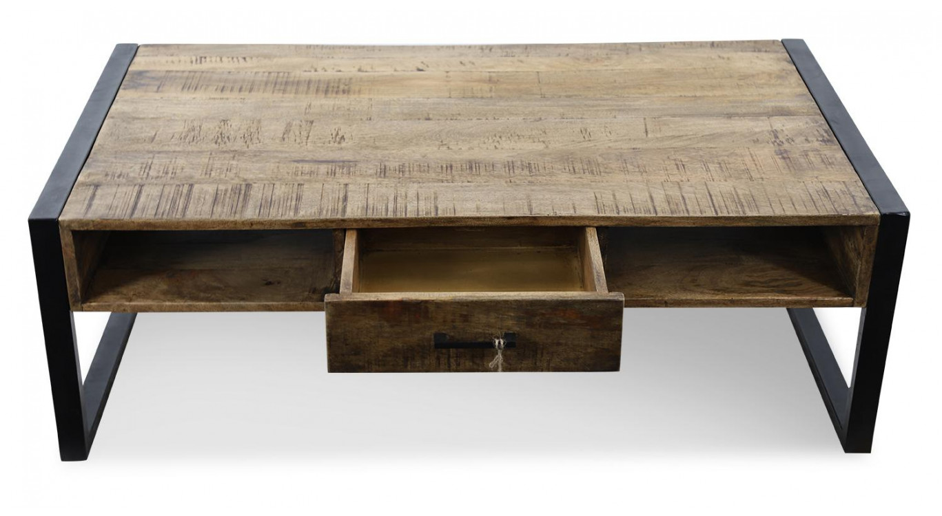 Table Basse 1 Tiroir Bois Marron 120x60x40cm