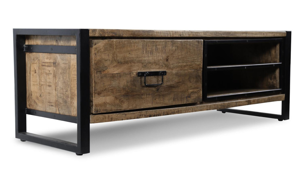 Meuble TV 1 Tiroir Bois Marron 130x45x45cm