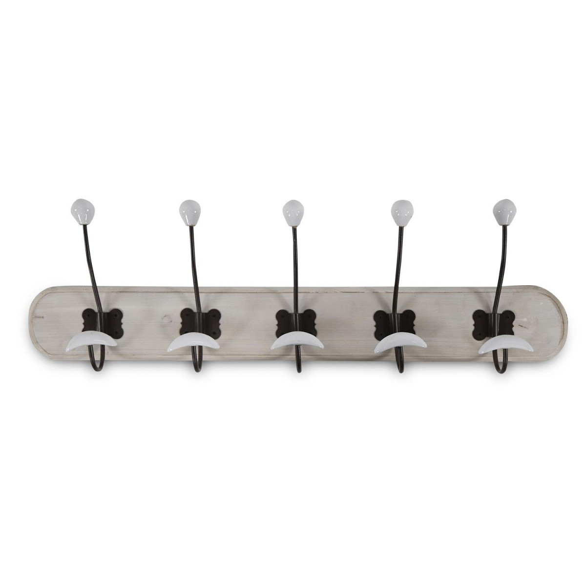 Patère Portemanteau Bois Cerusé Blanc 10 Accroches 70x1.5x9cm
