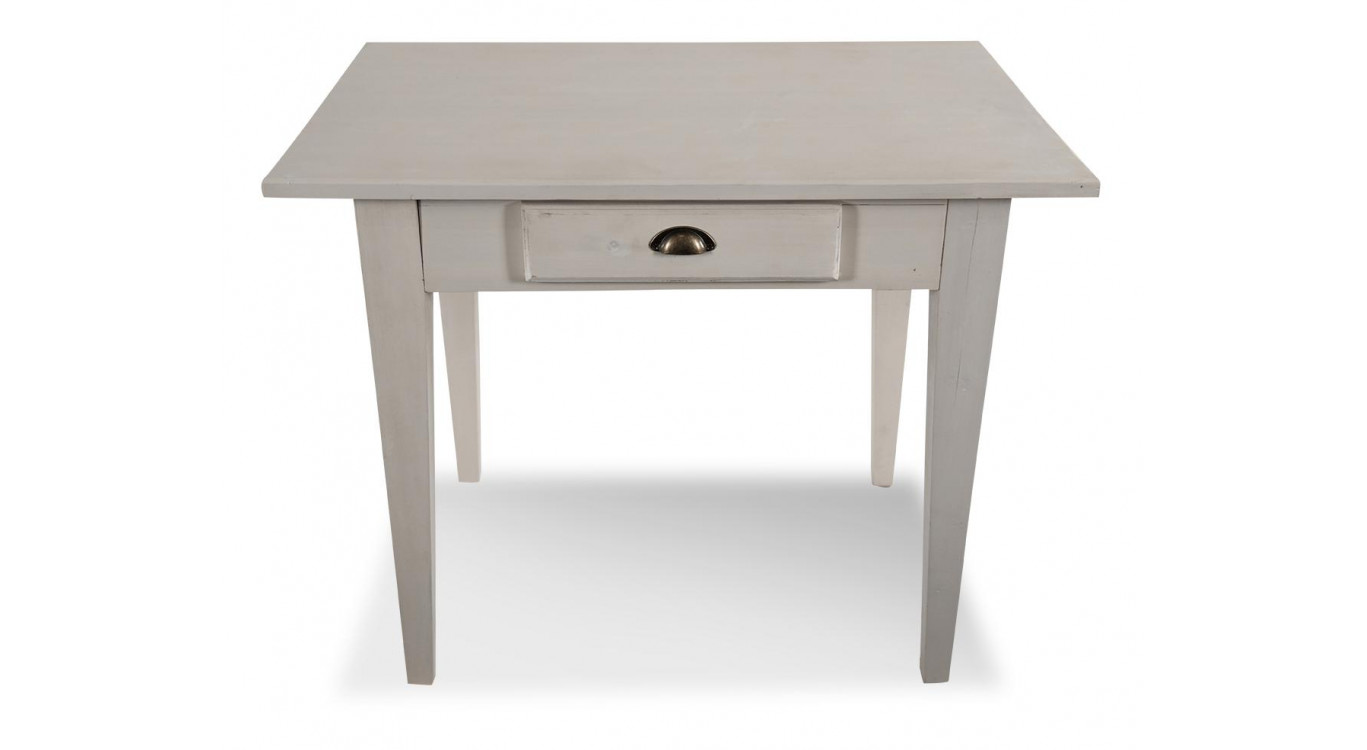 Table à Manger Bois 2 Tiroirs Cerusé Blanc 100.5x72.5x78cm