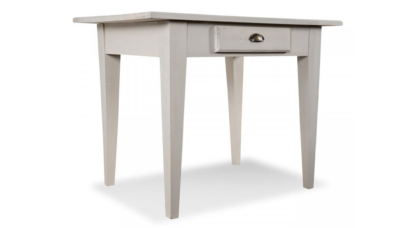 Table à Manger Bois 2 Tiroirs Cerusé Blanc 100.5x72.5x78cm