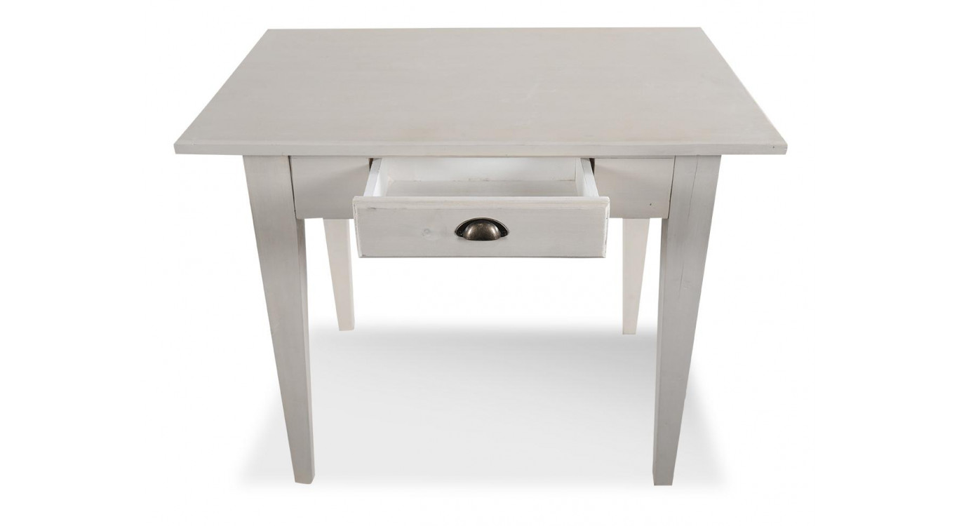 Table à Manger Bois 2 Tiroirs Cerusé Blanc 100.5x72.5x78cm
