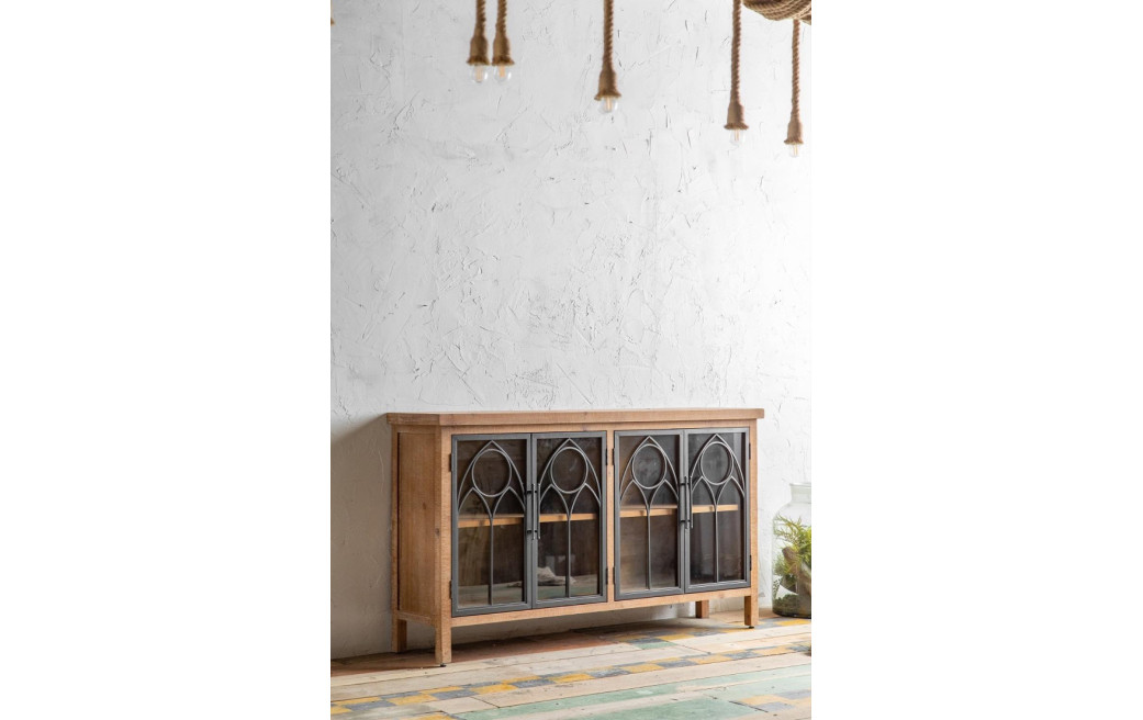 Buffet Bois, Métal Marron 150x35x85cm