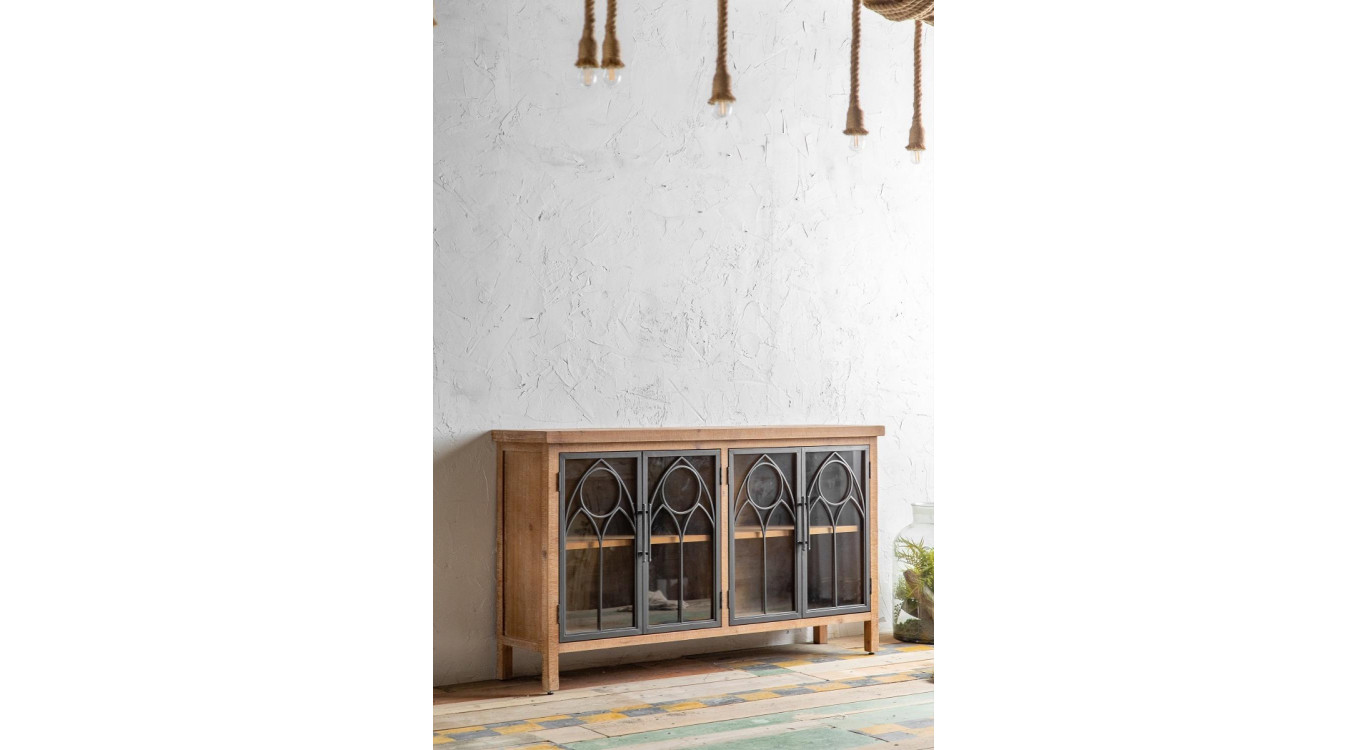 Buffet Bois, Métal Marron 150x35x85cm