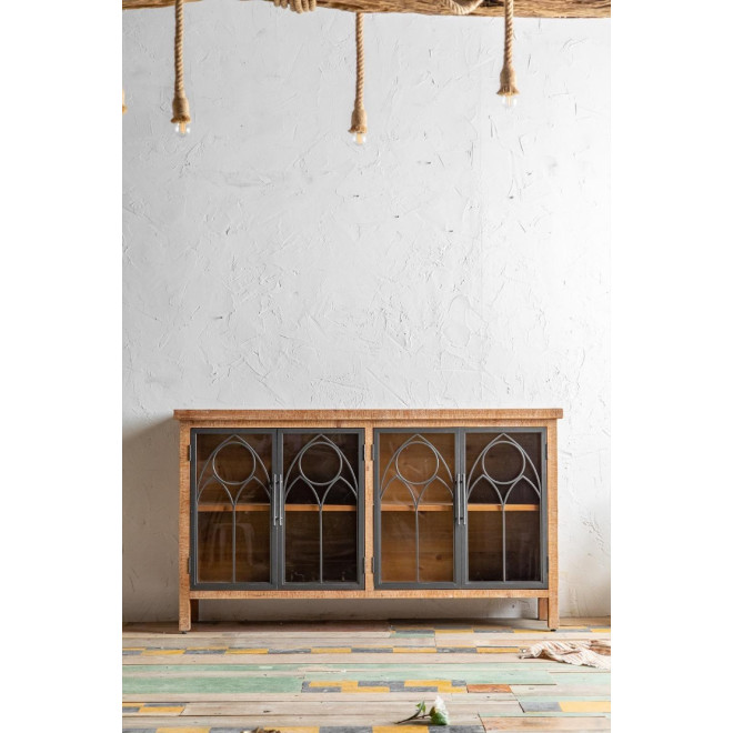 Buffet Bois, Métal Marron 150x35x85cm