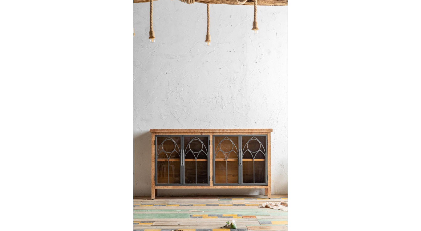 Buffet Bois, Métal Marron 150x35x85cm