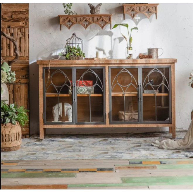 Buffet Bois, Métal Marron 150x35x85cm