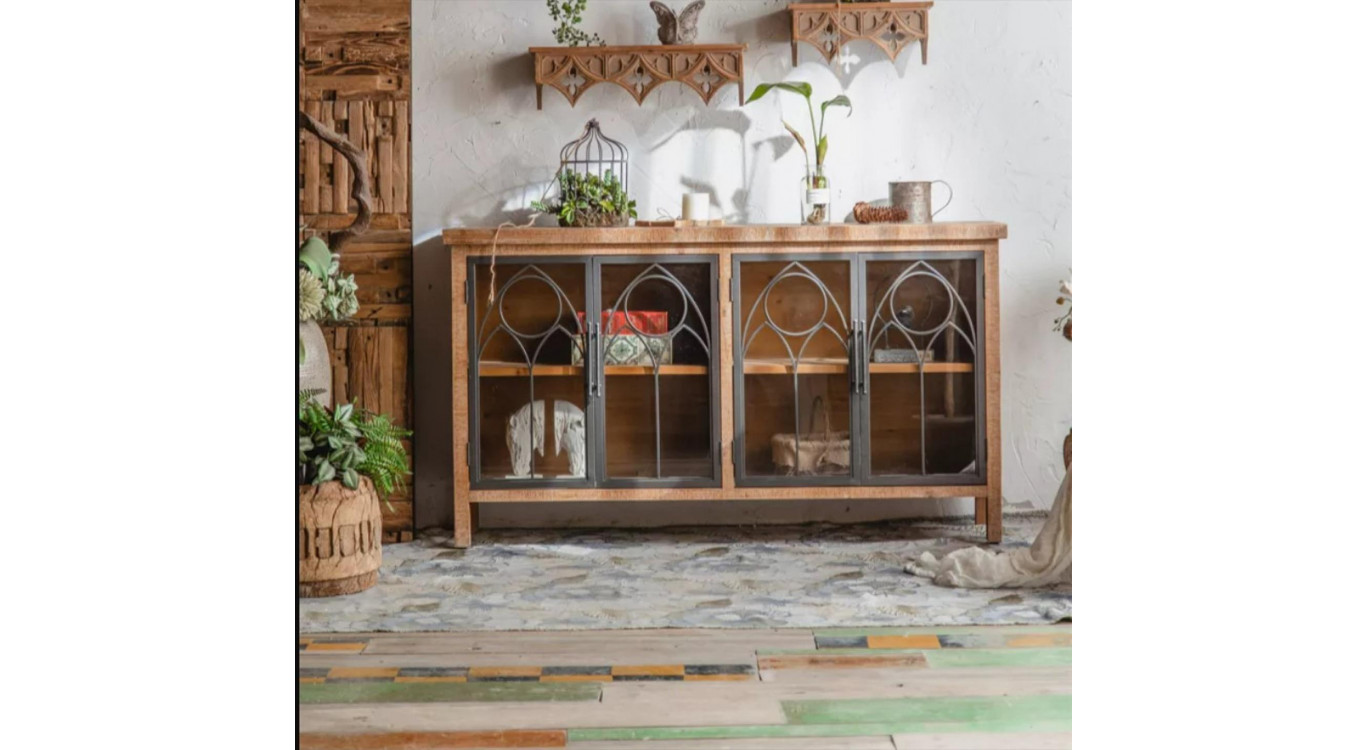 Buffet Bois, Métal Marron 150x35x85cm