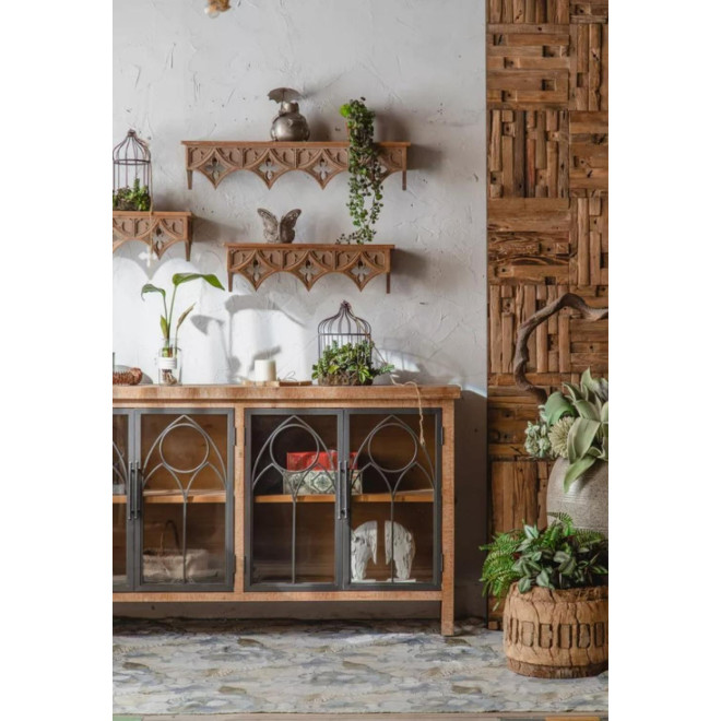 Buffet Bois, Métal Marron 150x35x85cm