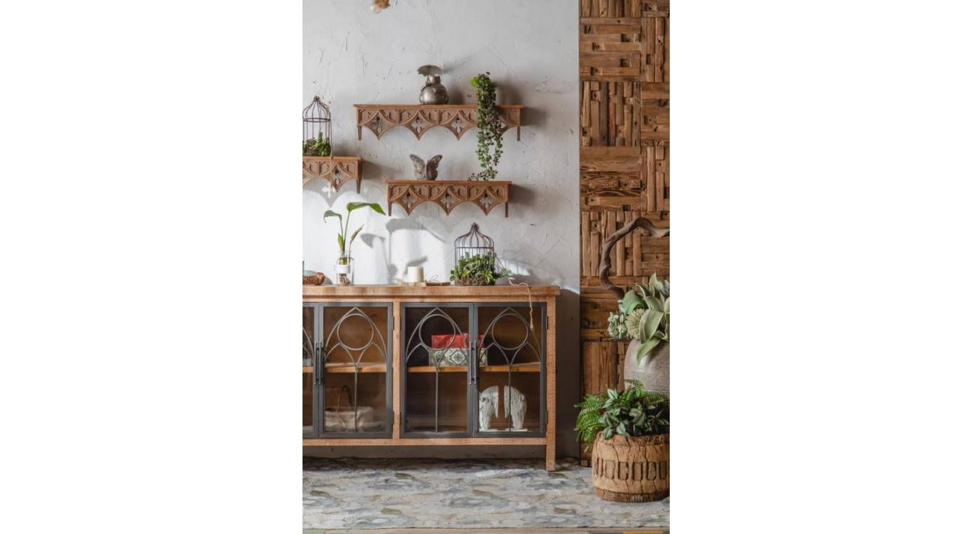 Buffet Bois, Métal Marron 150x35x85cm
