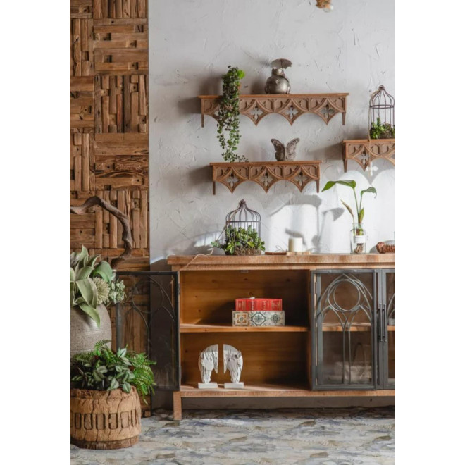 Buffet Bois, Métal Marron 150x35x85cm