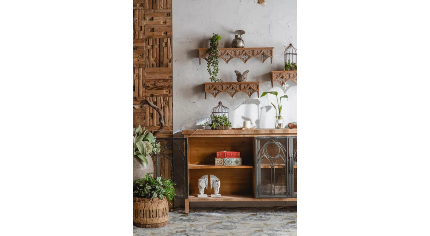 Buffet Bois, Métal Marron 150x35x85cm